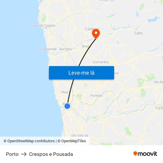 Porto to Crespos e Pousada map