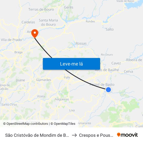 São Cristóvão de Mondim de Basto to Crespos e Pousada map