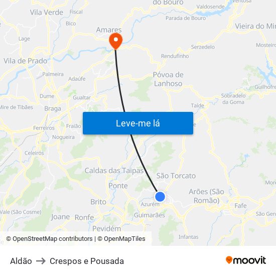 Aldão to Crespos e Pousada map