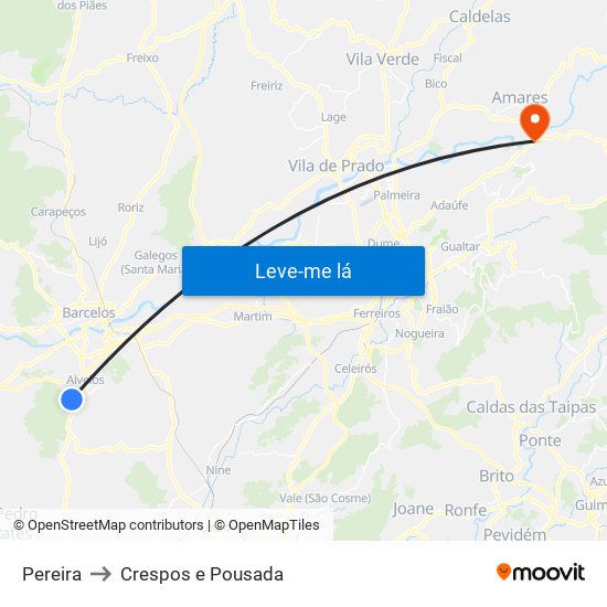 Pereira to Crespos e Pousada map