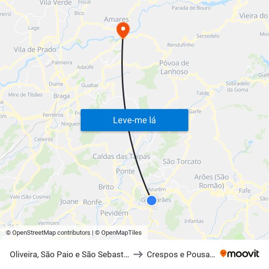 Oliveira, São Paio e São Sebastião to Crespos e Pousada map
