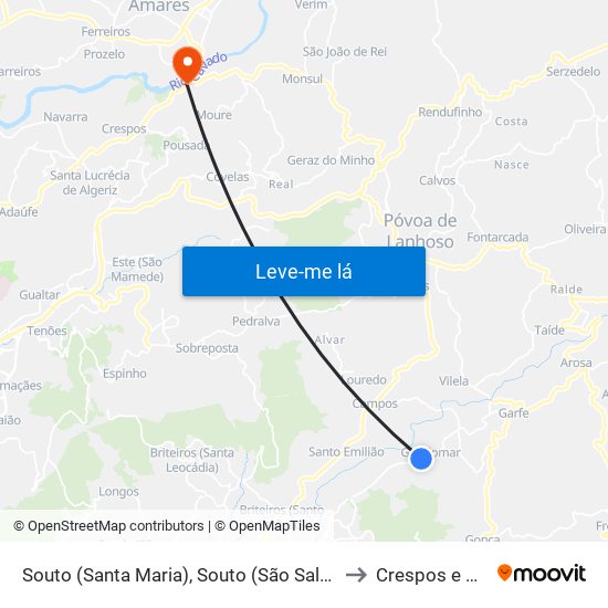 Souto (Santa Maria), Souto (São Salvador) e Gondomar to Crespos e Pousada map