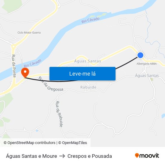 Águas Santas e Moure to Crespos e Pousada map