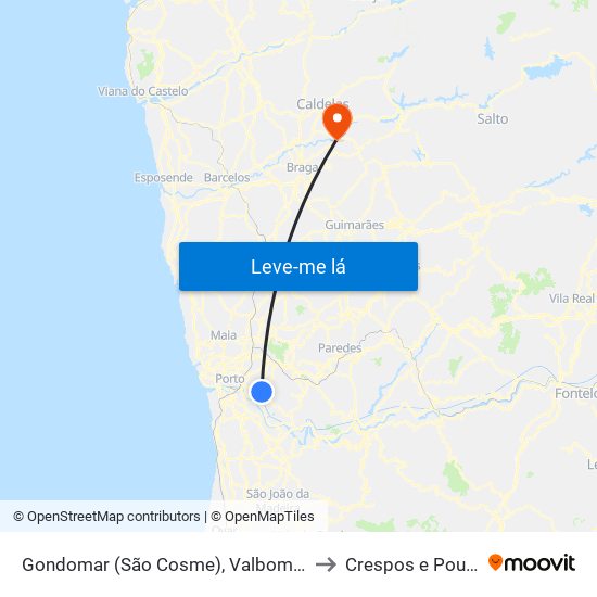 Gondomar (São Cosme), Valbom e Jovim to Crespos e Pousada map