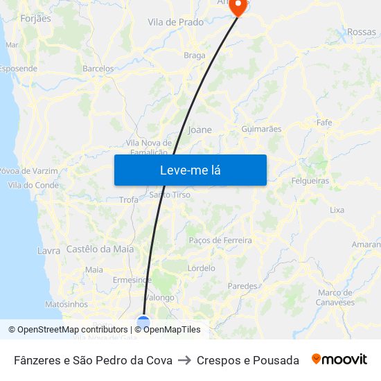Fânzeres e São Pedro da Cova to Crespos e Pousada map