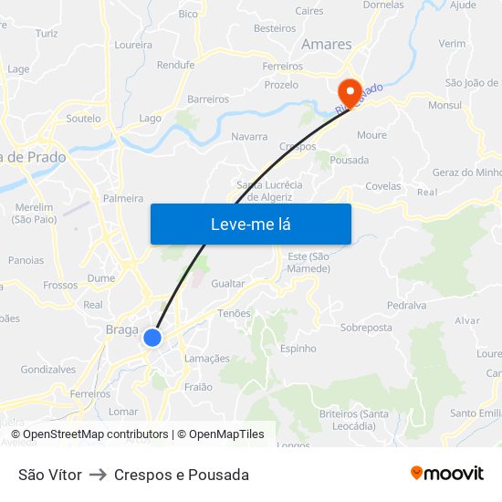 São Vítor to Crespos e Pousada map