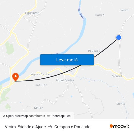 Verim, Friande e Ajude to Crespos e Pousada map