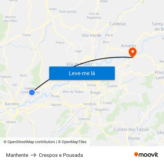 Manhente to Crespos e Pousada map