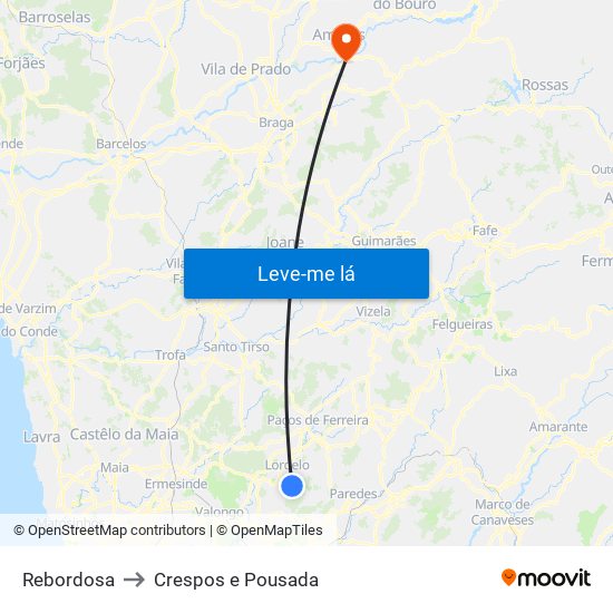 Rebordosa to Crespos e Pousada map