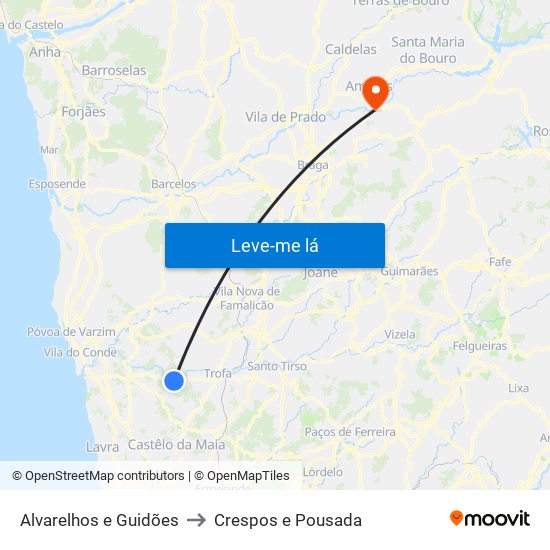 Alvarelhos e Guidões to Crespos e Pousada map