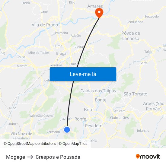 Mogege to Crespos e Pousada map
