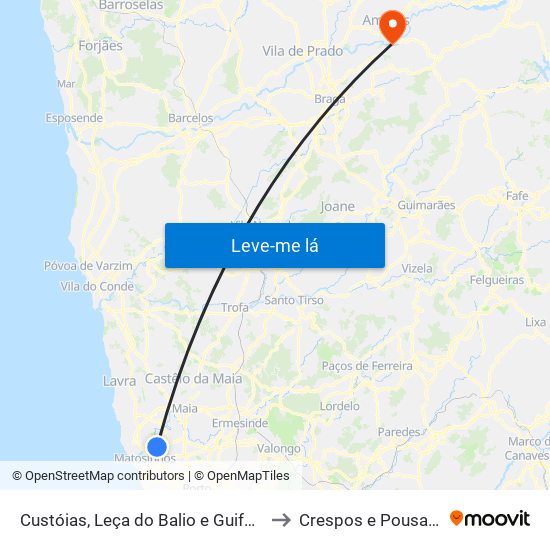 Custóias, Leça do Balio e Guifões to Crespos e Pousada map