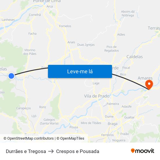 Durrães e Tregosa to Crespos e Pousada map