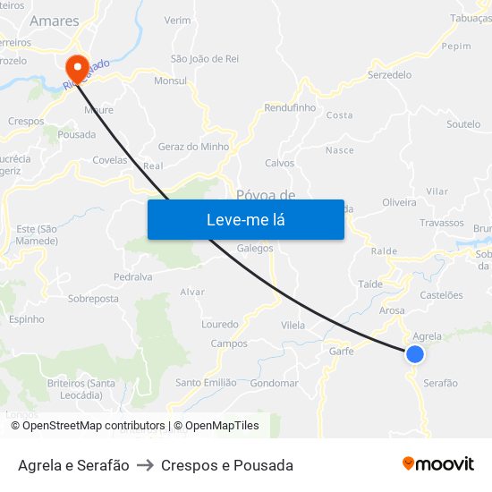 Agrela e Serafão to Crespos e Pousada map