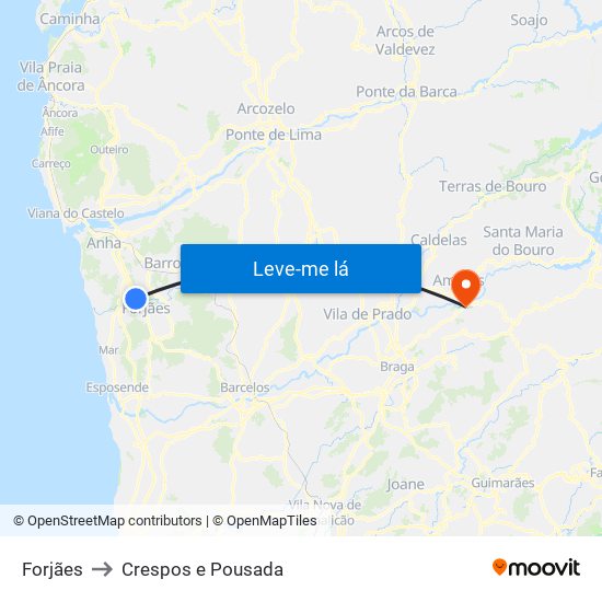 Forjães to Crespos e Pousada map