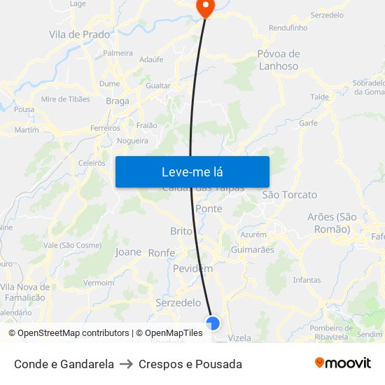 Conde e Gandarela to Crespos e Pousada map