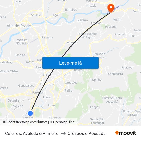 Celeirós, Aveleda e Vimieiro to Crespos e Pousada map