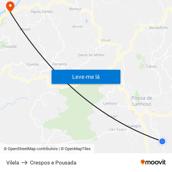 Vilela to Crespos e Pousada map