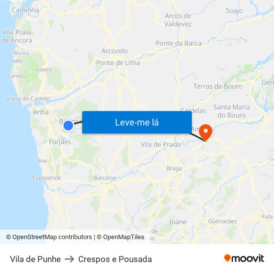 Vila de Punhe to Crespos e Pousada map