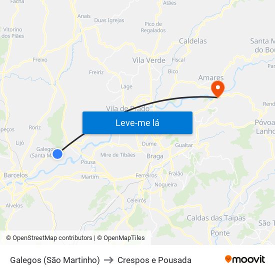 Galegos (São Martinho) to Crespos e Pousada map