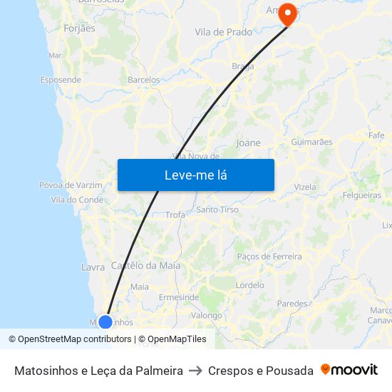 Matosinhos e Leça da Palmeira to Crespos e Pousada map