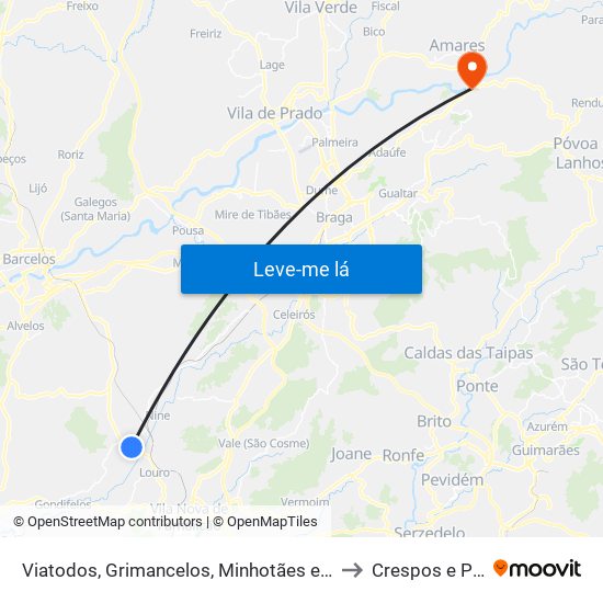 Viatodos, Grimancelos, Minhotães e Monte de Fralães to Crespos e Pousada map