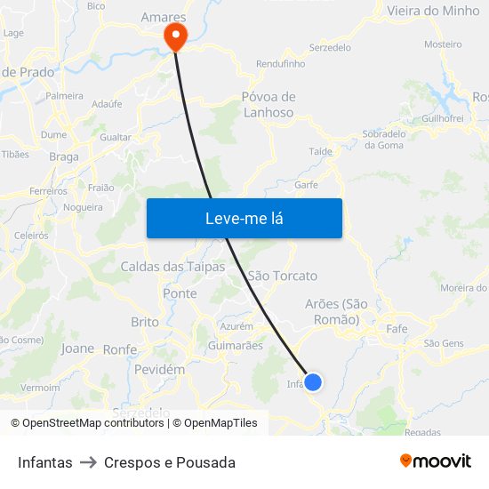 Infantas to Crespos e Pousada map