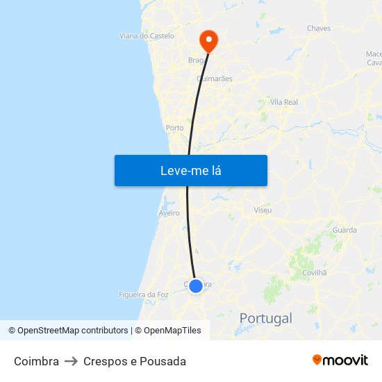 Coimbra to Crespos e Pousada map