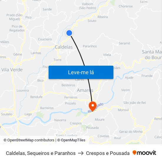 Caldelas, Sequeiros e Paranhos to Crespos e Pousada map