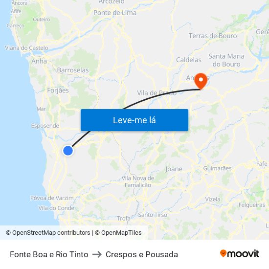 Fonte Boa e Rio Tinto to Crespos e Pousada map