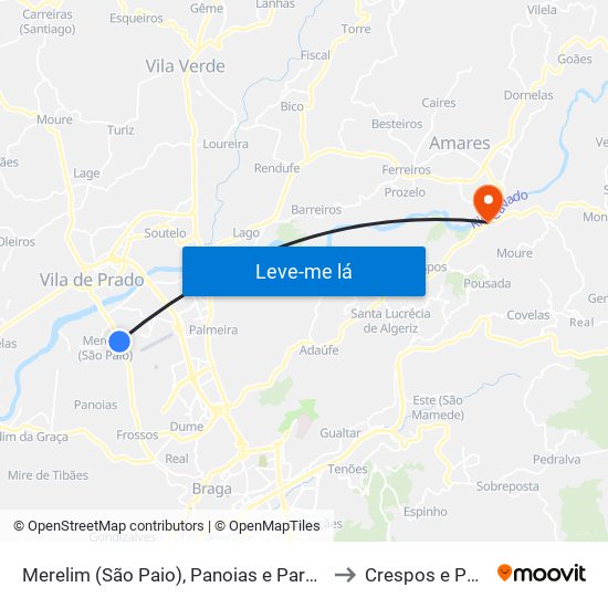 Merelim (São Paio), Panoias e Parada de Tibães to Crespos e Pousada map