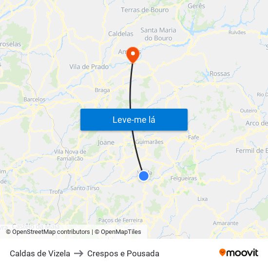 Caldas de Vizela to Crespos e Pousada map