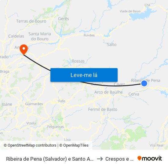 Ribeira de Pena (Salvador) e Santo Aleixo de Além-Tâmega to Crespos e Pousada map