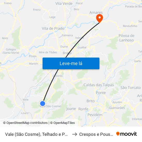 Vale (São Cosme), Telhado e Portela to Crespos e Pousada map
