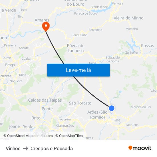 Vinhós to Crespos e Pousada map
