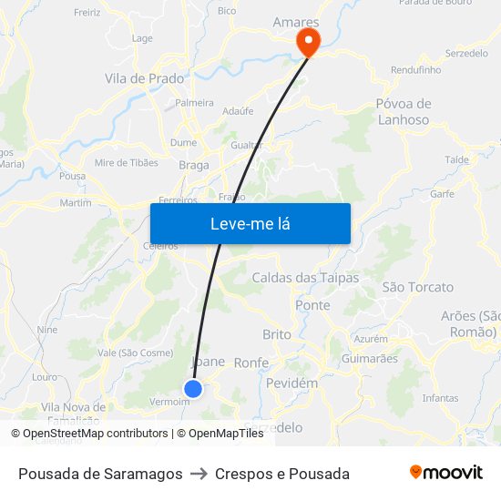 Pousada de Saramagos to Crespos e Pousada map