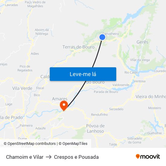 Chamoim e Vilar to Crespos e Pousada map