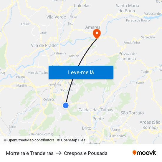 Morreira e Trandeiras to Crespos e Pousada map