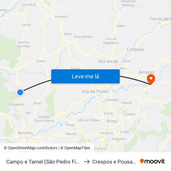 Campo e Tamel (São Pedro Fins) to Crespos e Pousada map