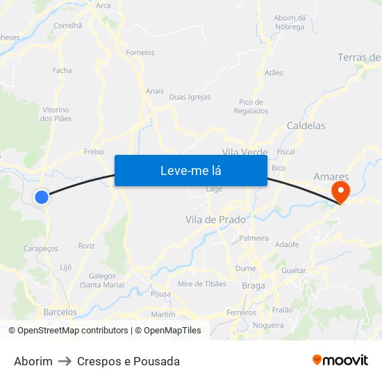 Aborim to Crespos e Pousada map