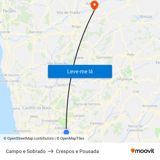 Campo e Sobrado to Crespos e Pousada map