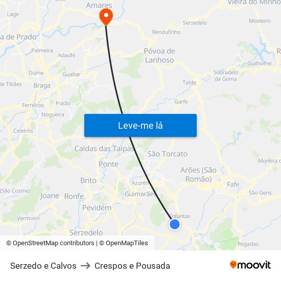 Serzedo e Calvos to Crespos e Pousada map