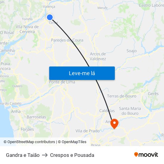 Gandra e Taião to Crespos e Pousada map