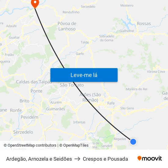 Ardegão, Arnozela e Seidões to Crespos e Pousada map