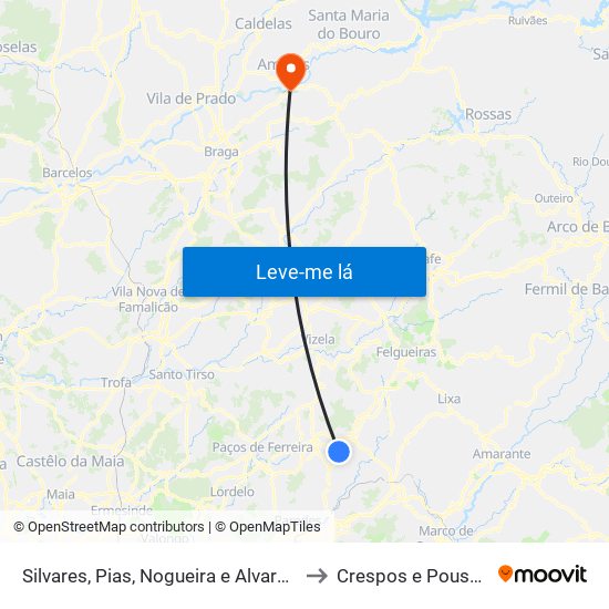 Silvares, Pias, Nogueira e Alvarenga to Crespos e Pousada map