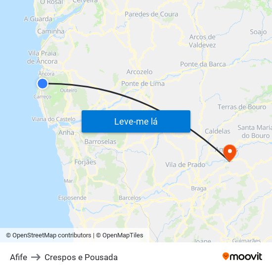 Afife to Crespos e Pousada map