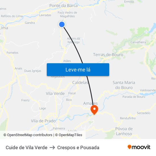 Cuide de Vila Verde to Crespos e Pousada map