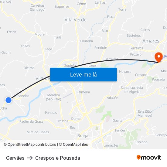 Cervães to Crespos e Pousada map