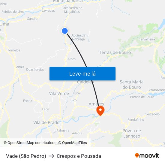 Vade (São Pedro) to Crespos e Pousada map