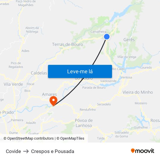 Covide to Crespos e Pousada map